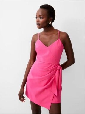 French Connection Hot Pink Wrap Mini Dress with Side Tie